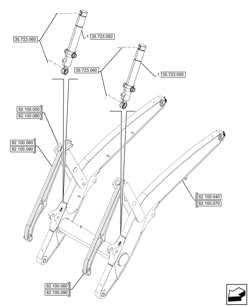 Схема запчастей Case 580SN - (35.723.040) - LOADER BUCKET, CONTROLS, CYLINDER (35) - HYDRAULIC SYSTEMS