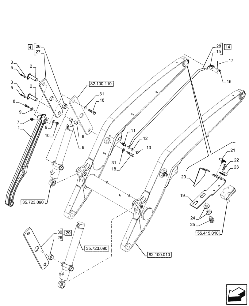 Схема запчастей Case 580N EP - (82.100.020) - ARM, LINKAGE (82) - FRONT LOADER & BUCKET