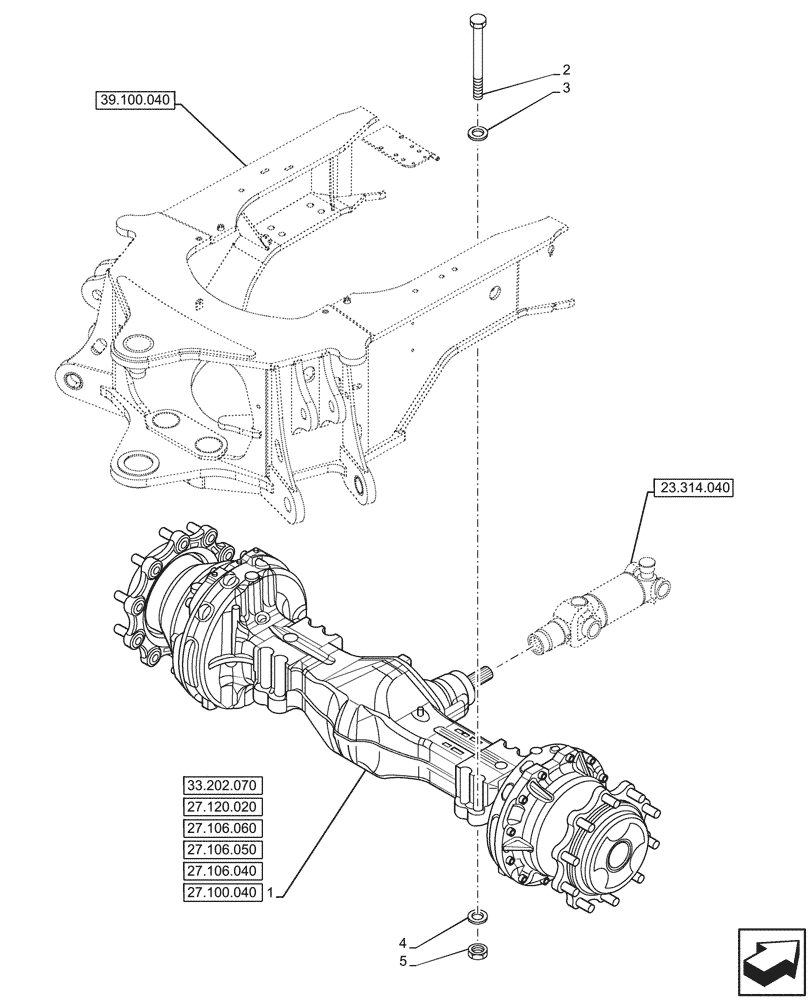 Схема запчастей Case 580SN - (27.100.030) - REAR AXLE, MOUNTING PARTS (27) - REAR AXLE SYSTEM