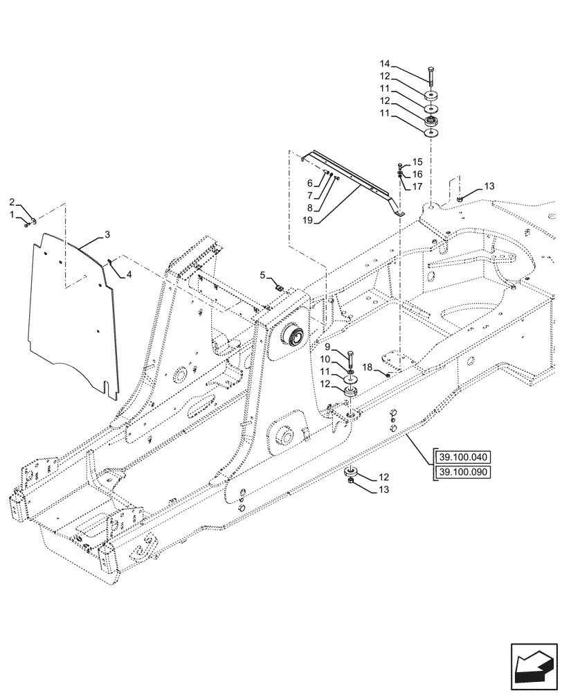 Схема запчастей Case 580SN - (39.100.030) - MAIN FRAME, CURTAIN (39) - FRAMES AND BALLASTING