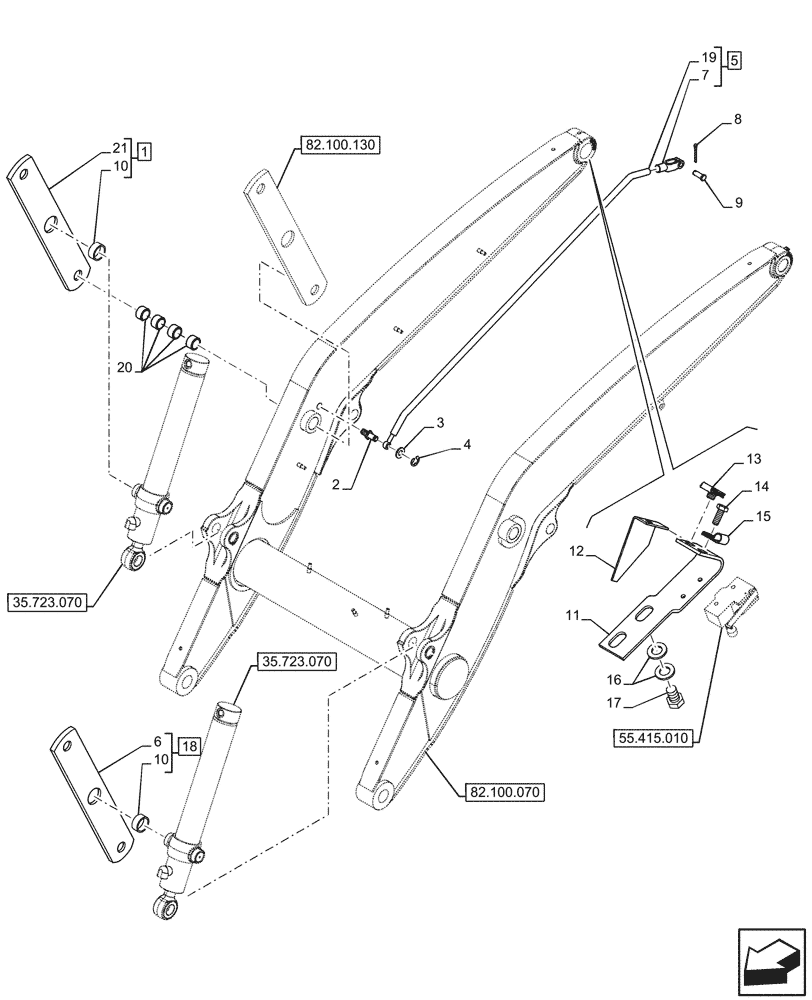 Схема запчастей Case 590SN - (82.100.100) - ARM, LINKAGE (82) - FRONT LOADER & BUCKET