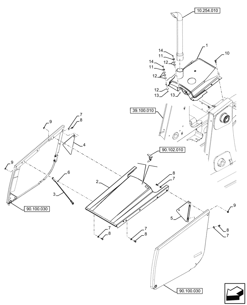 Схема запчастей Case 580SN - (90.100.020) - ENGINE HOOD (90) - PLATFORM, CAB, BODYWORK AND DECALS