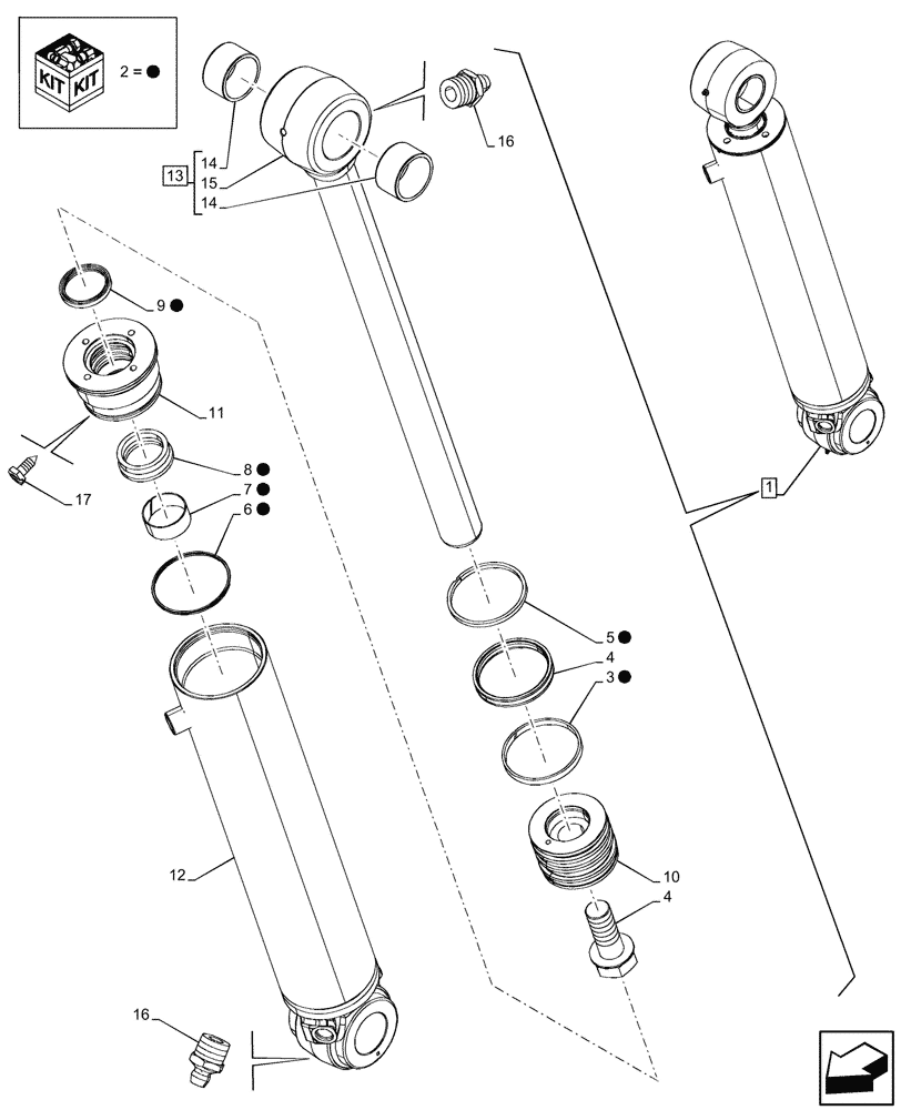 Схема запчастей Case 590SN - (35.737.060) - DIPPER, CYLINDER, COMPONENTS (35) - HYDRAULIC SYSTEMS