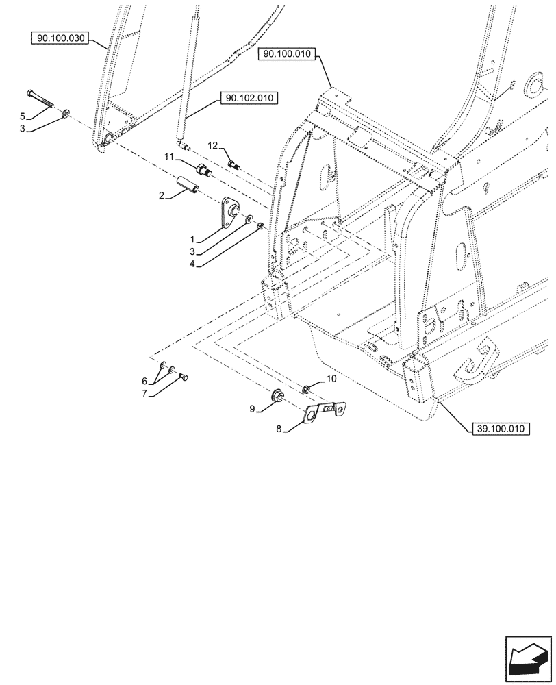 Схема запчастей Case 590SN - (90.100.040) - ENGINE HOOD, PIVOT (90) - PLATFORM, CAB, BODYWORK AND DECALS