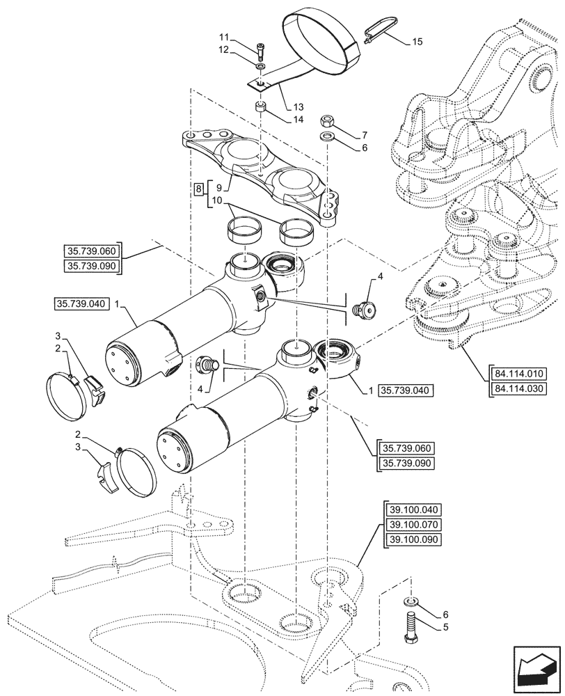 Схема запчастей Case 580SN WT - (35.739.030) - BACKHOE ARM, SLEWING/SWING, CYLINDER (35) - HYDRAULIC SYSTEMS