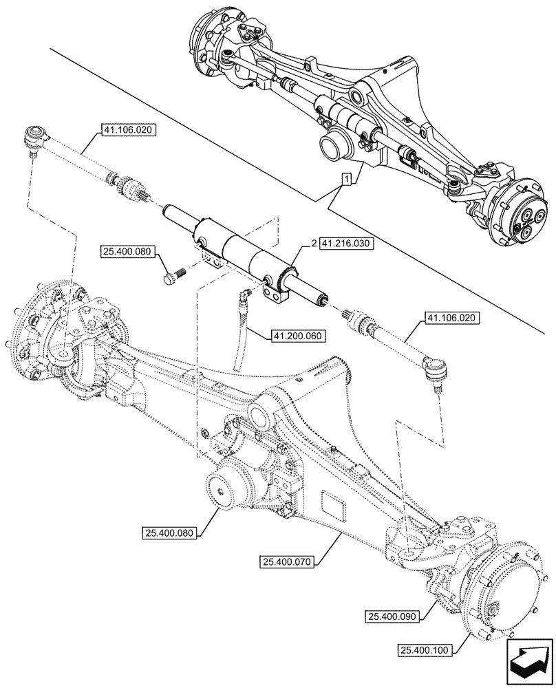 Схема запчастей Case 590SN - (41.216.020) - FRONT AXLE, STEERING TIE-ROD, 2WD (41) - STEERING