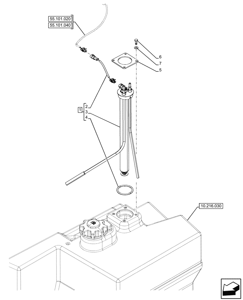 Схема запчастей Case 580SN WT - (55.011.020) - FUEL TANK, SENDER UNIT (55) - ELECTRICAL SYSTEMS