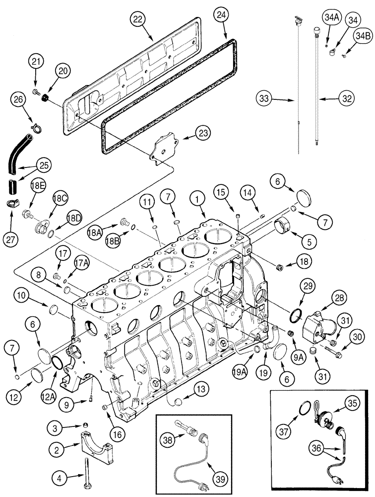 Схема запчастей Case 1150H - (02-18) - CYLINDER BLOCK (02) - ENGINE