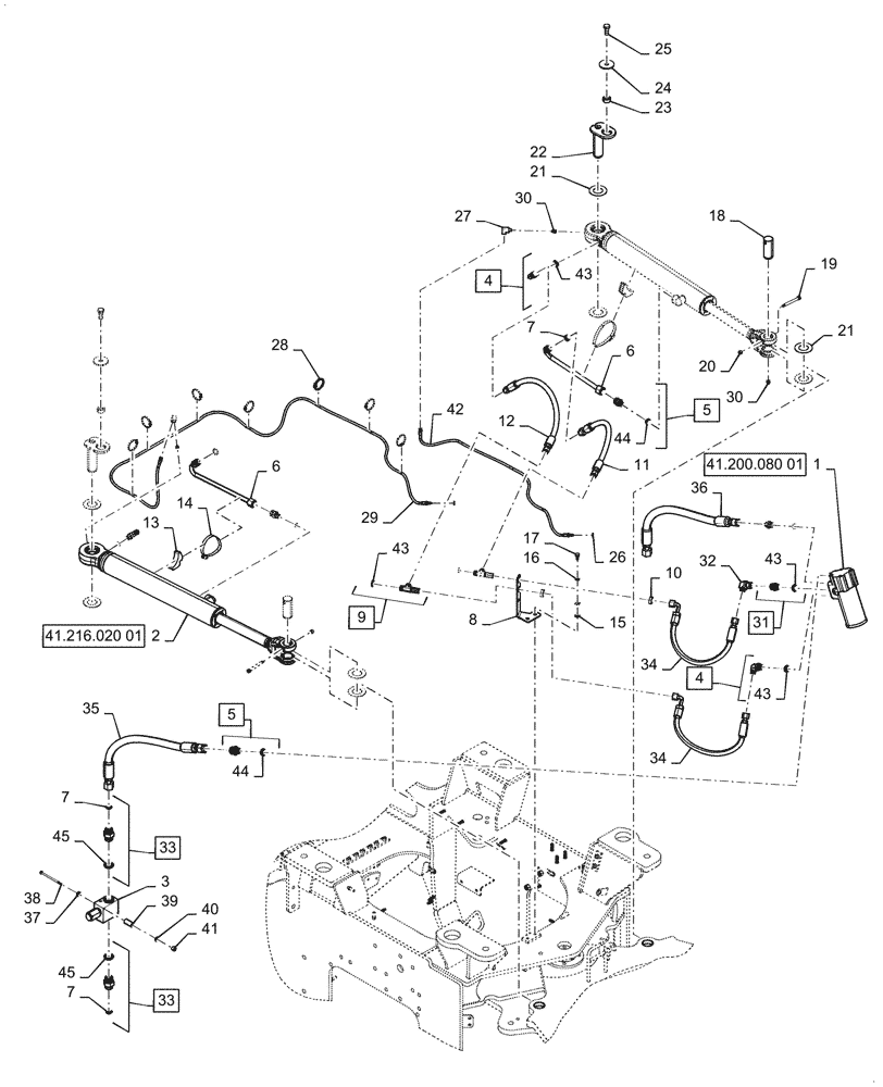 Схема запчастей Case 721G - (41.216.010[01]) - STEERING CYLINDER, MOUNTING (41) - STEERING