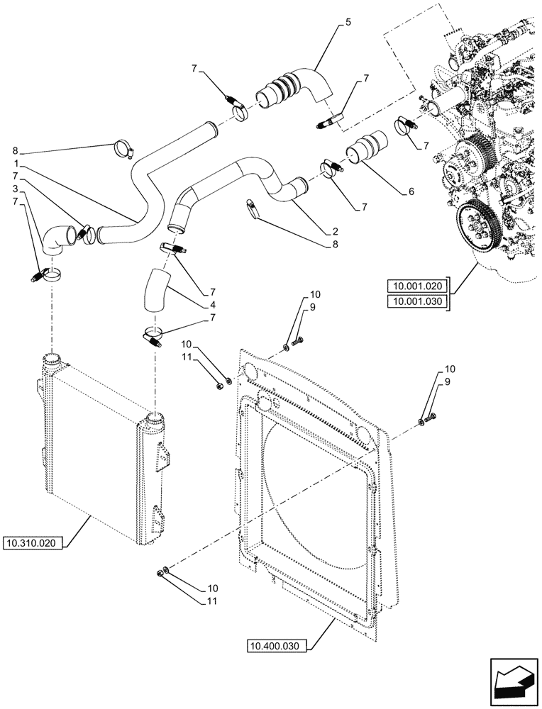 Схема запчастей Case 590SN - (10.310.010) - RADIATOR HOSE (10) - ENGINE