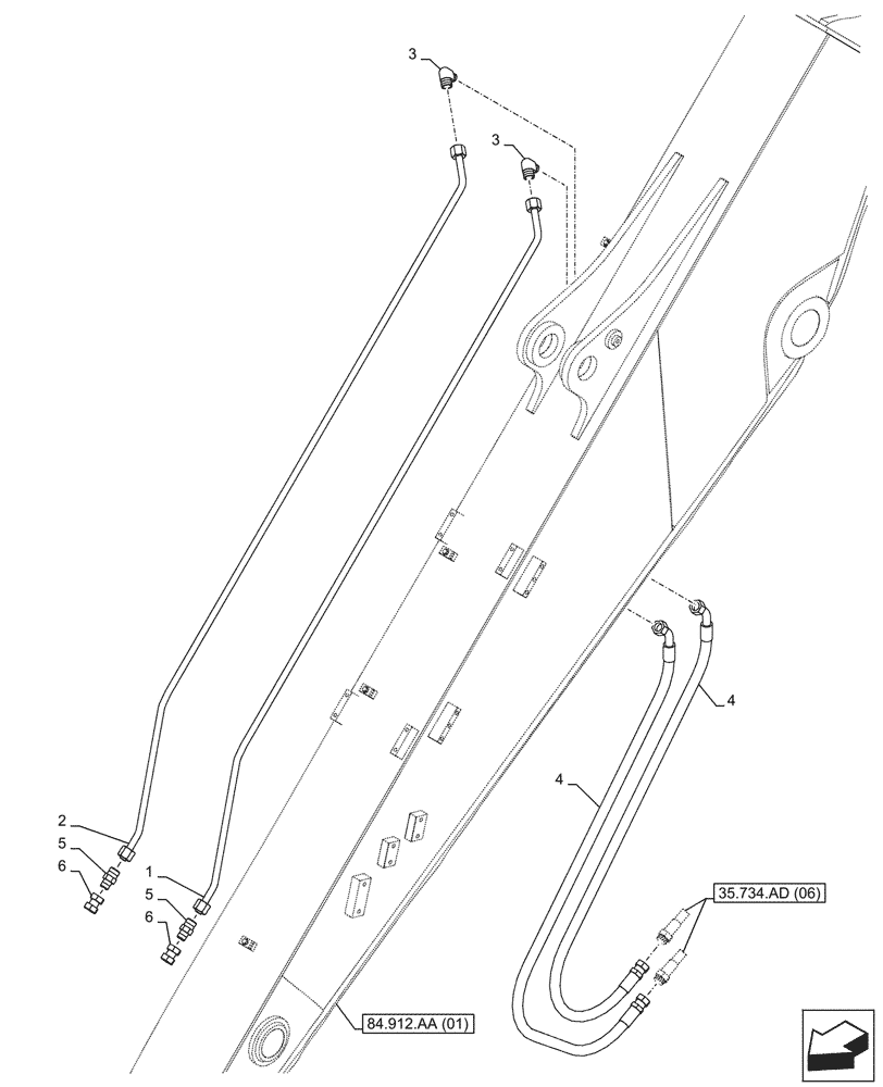 Схема запчастей Case CX300D LC - (35.734.AD[08]) - VAR - 781128 - QUICK COUPLER, HYDRAULIC LINE (ARM L=2.65M) - ASN NFS7N1110 (35) - HYDRAULIC SYSTEMS