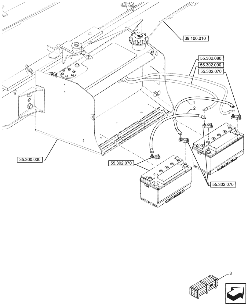 Схема запчастей Case 580N EP - (55.302.100) - VAR - 423093 - DUAL BATTERY, CABLE, JUMPER (55) - ELECTRICAL SYSTEMS