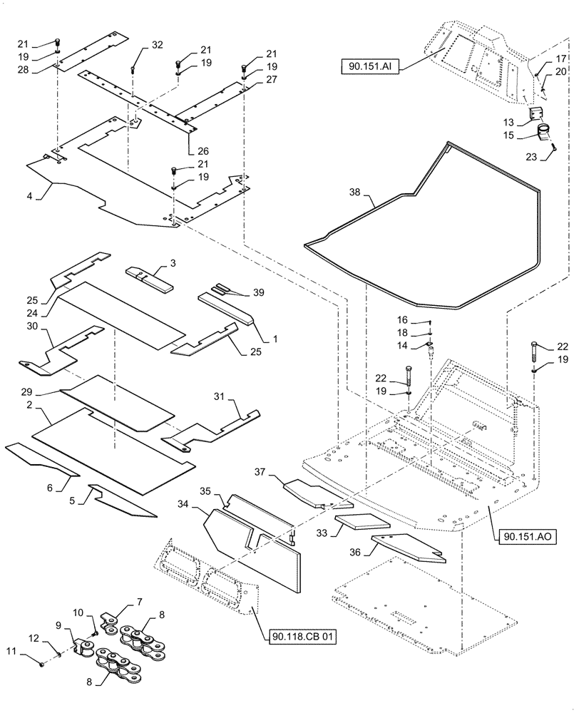 Схема запчастей Case DV210D - (90.151.AI[01]) - CAB INTERIOR TRIM (90) - PLATFORM, CAB, BODYWORK AND DECALS