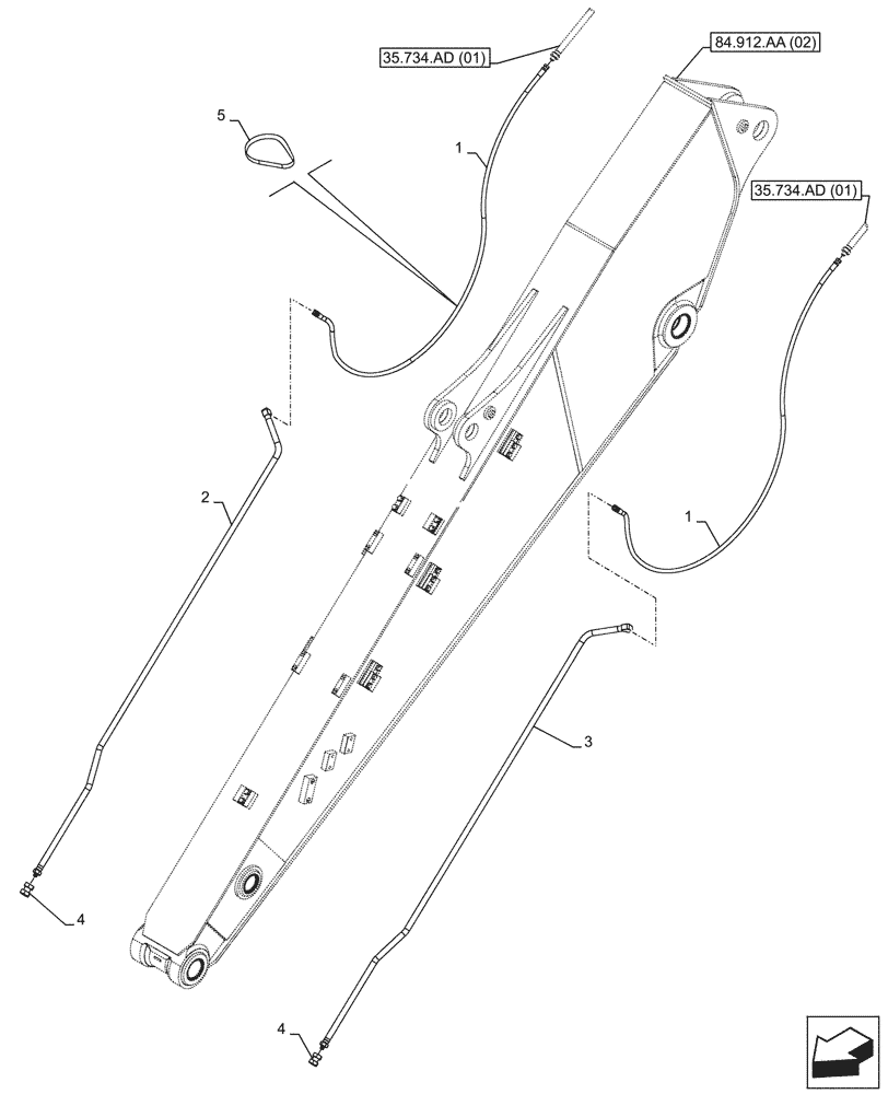 Схема запчастей Case CX300D LC - (35.734.AD[02]) - VAR - 781128 - QUICK COUPLER, HYDRAULIC LINE (ARM L=3.66M) - BSN NFS7N1109 (35) - HYDRAULIC SYSTEMS