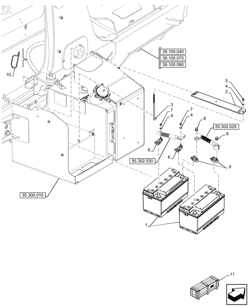 Схема запчастей Case 590SN - (55.302.010) - VAR - 423093 - DUAL BATTERY (55) - ELECTRICAL SYSTEMS