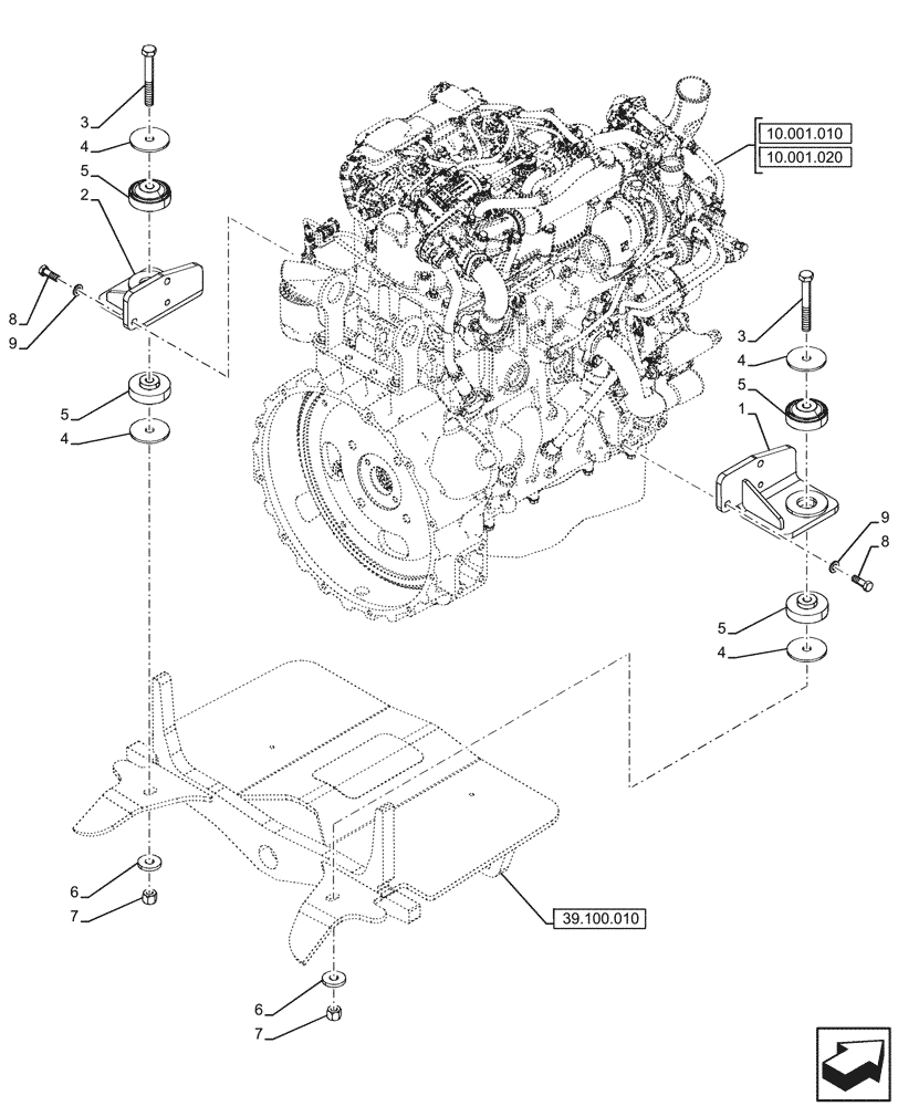 Схема запчастей Case 580SN WT - (10.001.050) - ENGINE, SUPPORT (10) - ENGINE