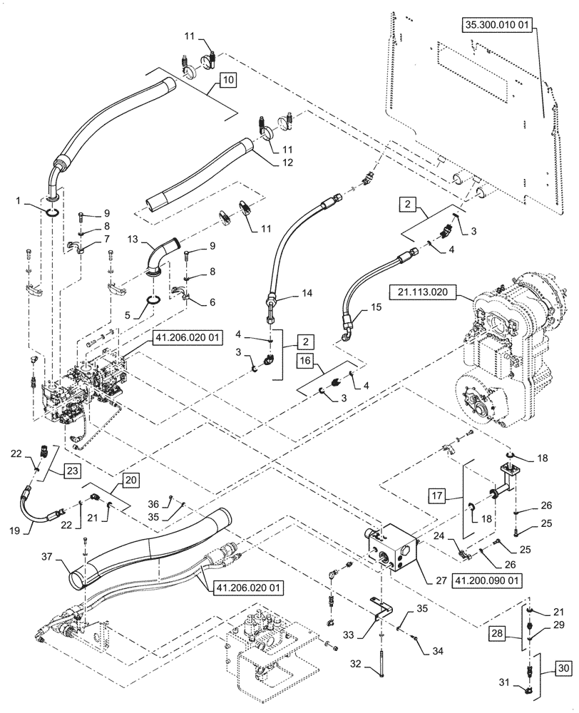 Схема запчастей Case 721G - (41.206.020[02]) - PRIORITY PUMP INSTALLATION (41) - STEERING