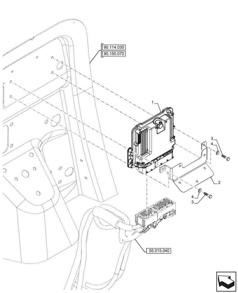 Схема запчастей Case 580N EP - (55.015.010) - ENGINE, ELECTRONIC CONTROL UNIT (55) - ELECTRICAL SYSTEMS