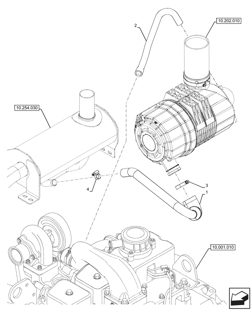 Схема запчастей Case 580N - (10.254.050) - ENGINE, EXHAUST PIPE, MUFFLER, MECHANICAL (10) - ENGINE