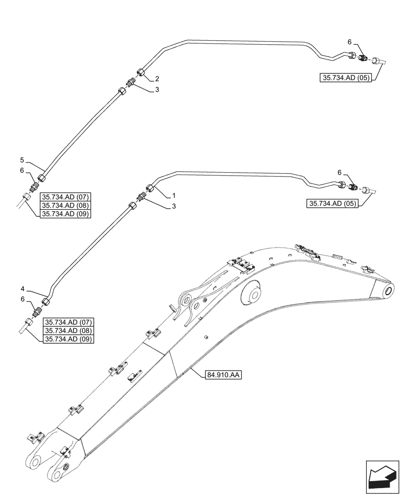 Схема запчастей Case CX300D LC - (35.734.AD[06]) - VAR - 781128 -QUICK COUPLER, HYDRAULIC LINE, BOOM - ASN NFS7N1110 (35) - HYDRAULIC SYSTEMS