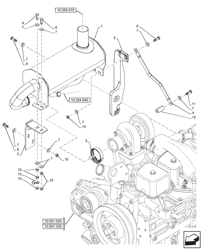 Схема запчастей Case 590SN - (10.254.030) - ENGINE, MUFFLER, ELECTRONIC (10) - ENGINE