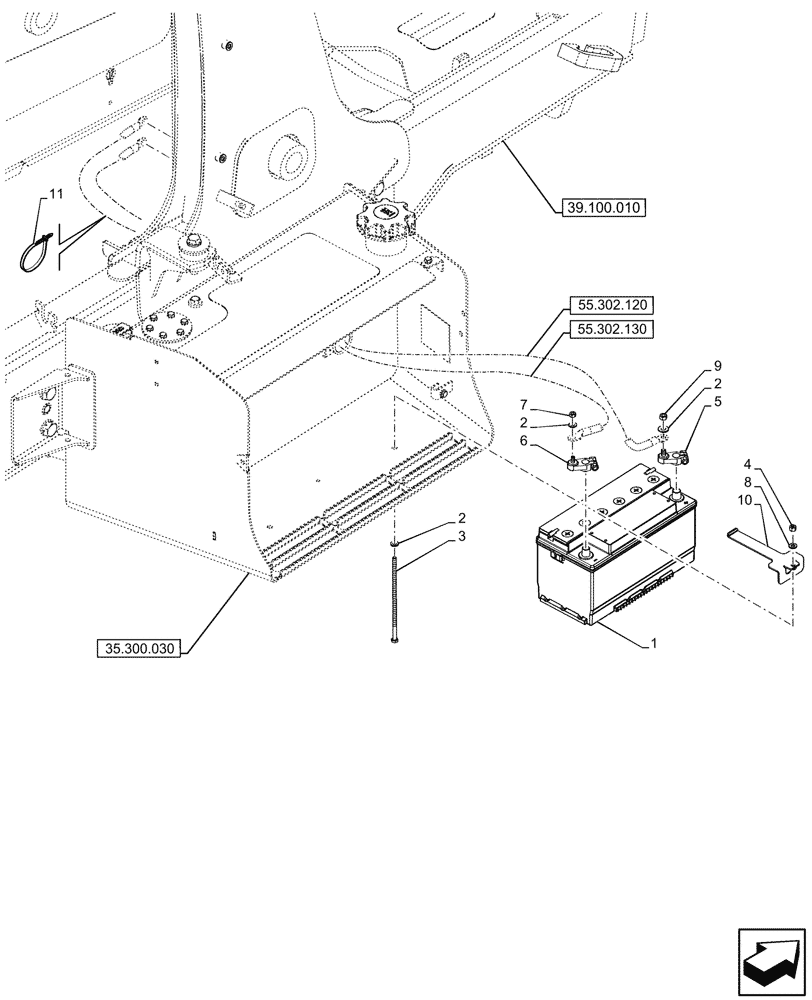 Схема запчастей Case 580N EP - (55.302.110) - BATTERY (55) - ELECTRICAL SYSTEMS