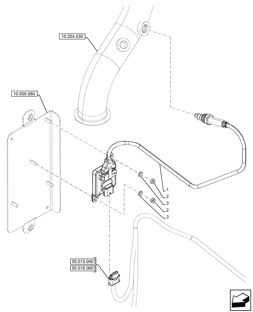 Схема запчастей Case 580SN WT - (55.988.070) - EXHAUST SYSTEM, NOX SENSOR (55) - ELECTRICAL SYSTEMS