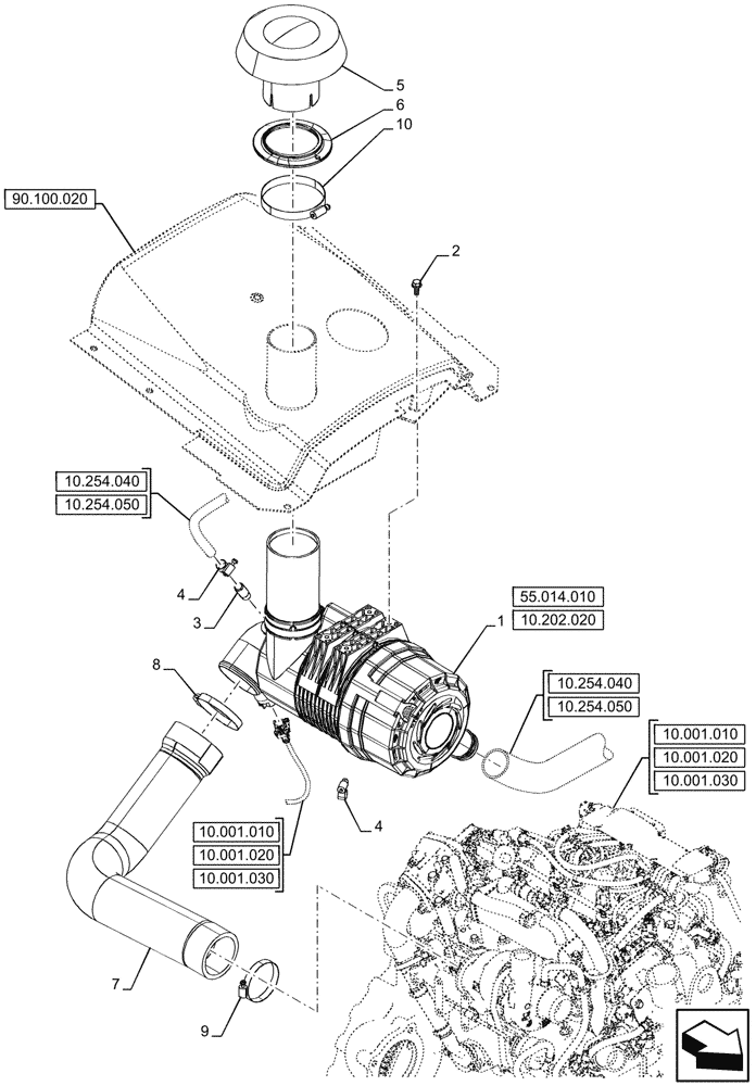 Схема запчастей Case 590SN - (10.202.010) - AIR CLEANER (10) - ENGINE