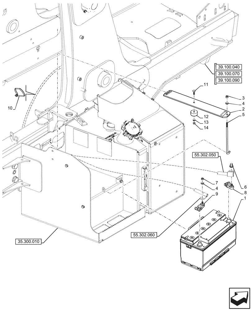 Схема запчастей Case 580SN WT - (55.302.040) - BATTERY (55) - ELECTRICAL SYSTEMS