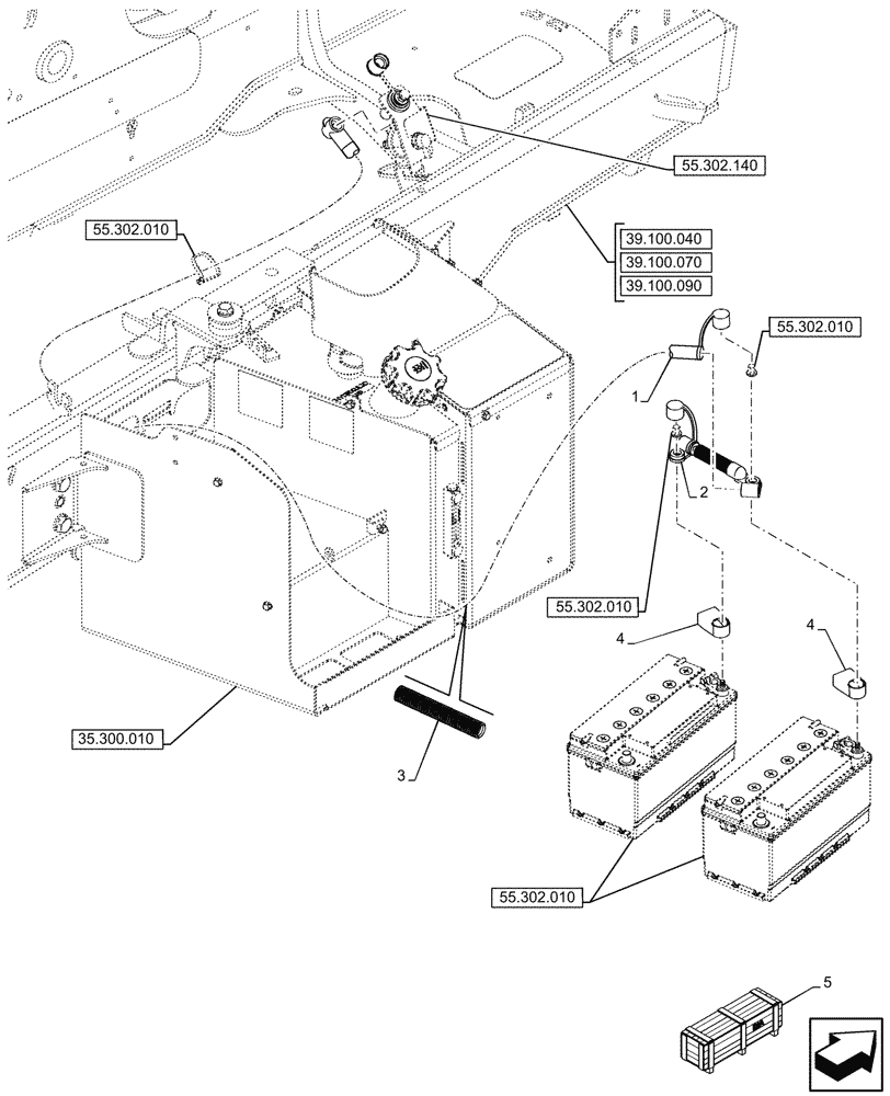 Схема запчастей Case 580SN - (55.302.020) - VAR - 423093 - DUAL BATTERY, POSITIVE, CABLE (55) - ELECTRICAL SYSTEMS