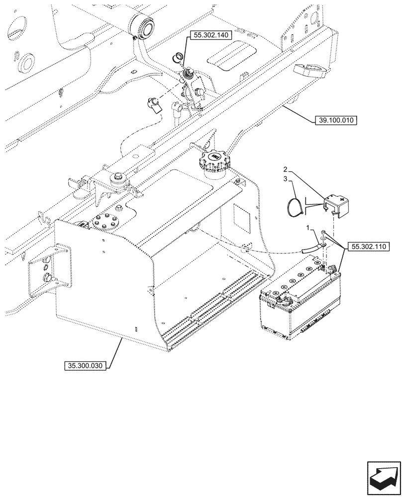 Схема запчастей Case 580N EP - (55.302.120) - BATTERY, POSITIVE, CABLE (55) - ELECTRICAL SYSTEMS