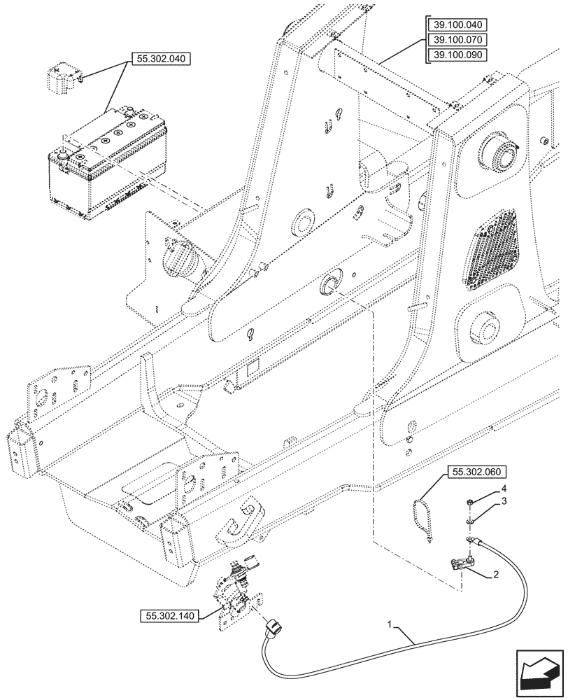 Схема запчастей Case 580SN WT - (55.302.050) - BATTERY, POSITIVE, CABLE (55) - ELECTRICAL SYSTEMS