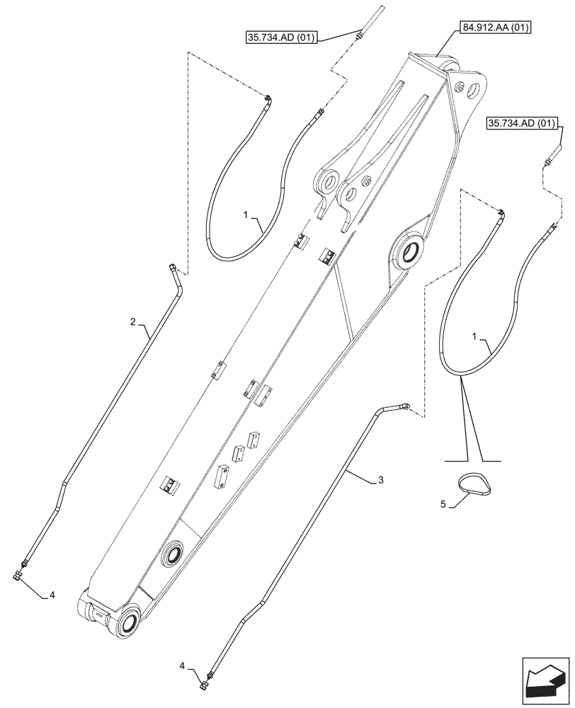 Схема запчастей Case CX300D LC - (35.734.AD[03]) - VAR - 781128 - QUICK COUPLER, HYDRAULIC LINE (ARM L=2.65M) - BSN NFS7N1109 (35) - HYDRAULIC SYSTEMS