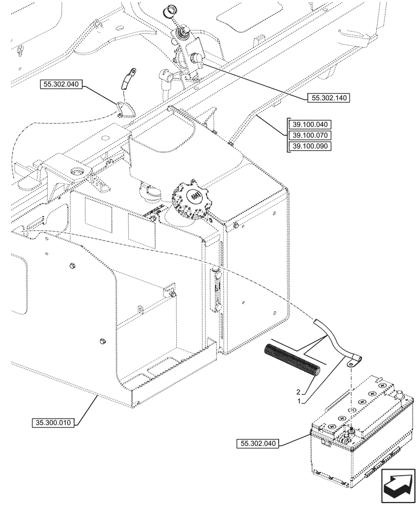 Схема запчастей Case 580SN WT - (55.302.060) - BATTERY, NEGATIVE, CABLE (55) - ELECTRICAL SYSTEMS