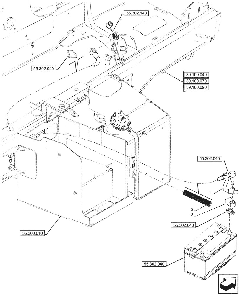 Схема запчастей Case 580SN - (55.302.050) - BATTERY, POSITIVE, CABLE (55) - ELECTRICAL SYSTEMS