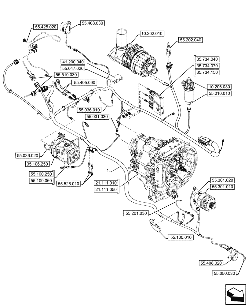 Схема запчастей Case 580SN - (55.101.010) - MAIN FRAME, WIRE HARNESS (55) - ELECTRICAL SYSTEMS