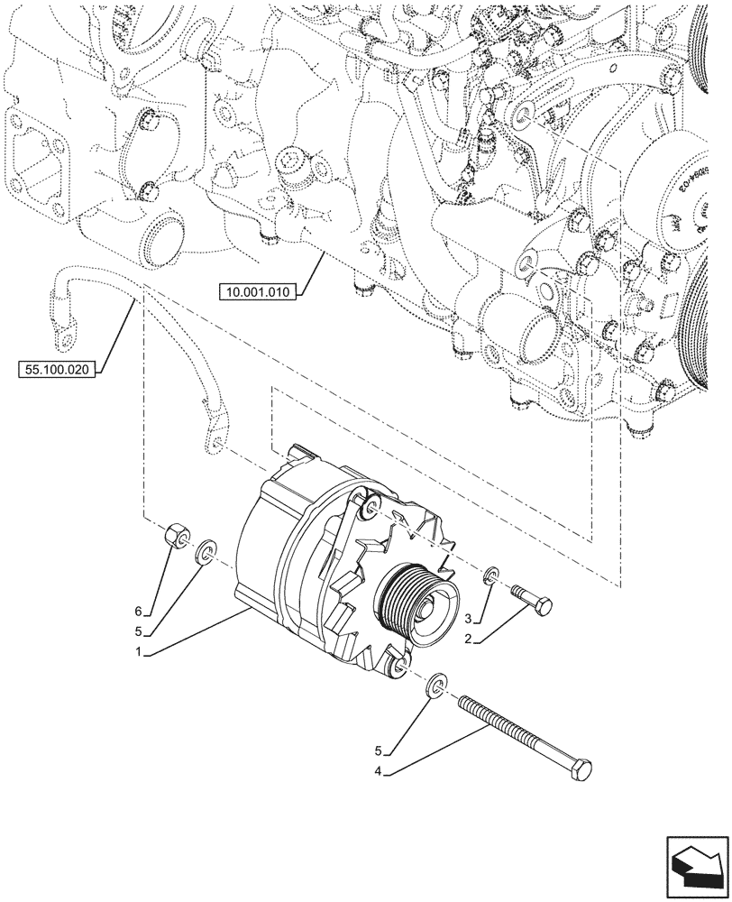 Схема запчастей Case 580N EP - (55.301.010) - ALTERNATOR, 120A (55) - ELECTRICAL SYSTEMS