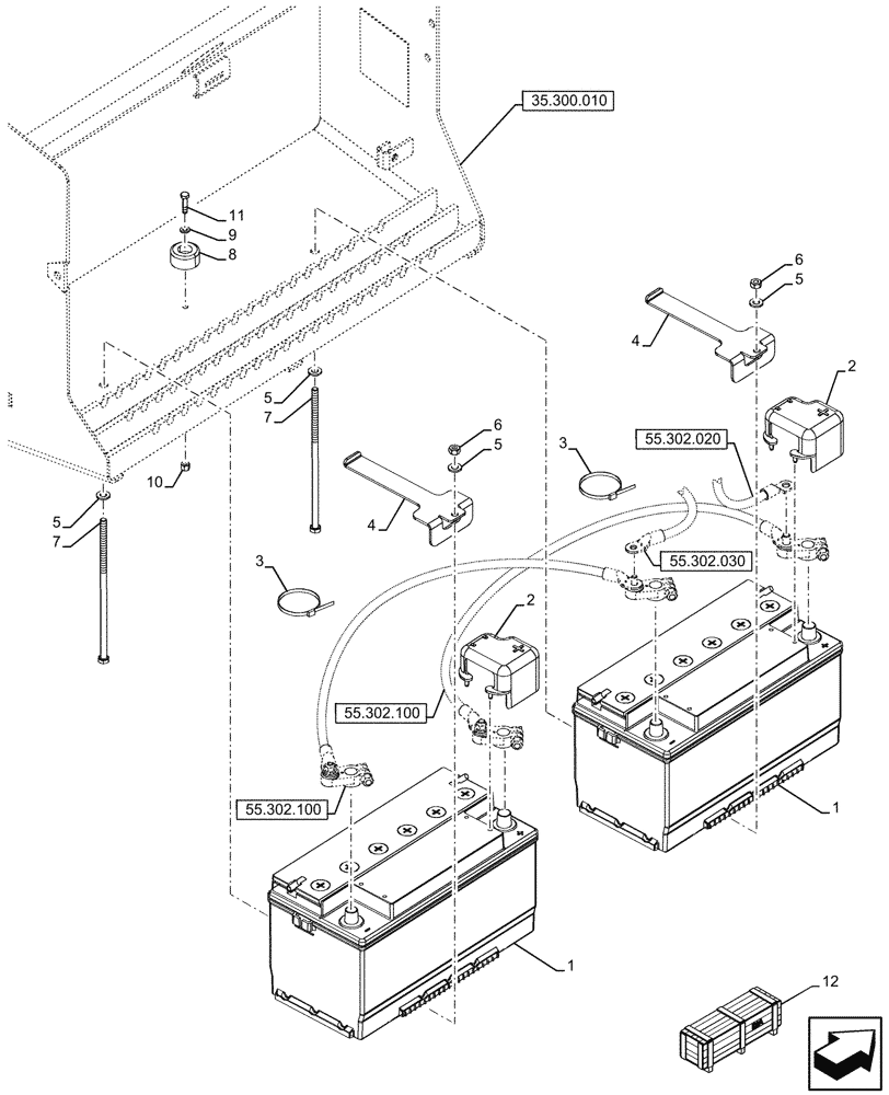 Схема запчастей Case 580SN WT - (55.302.010) - VAR - 423093 - DUAL BATTERY (55) - ELECTRICAL SYSTEMS