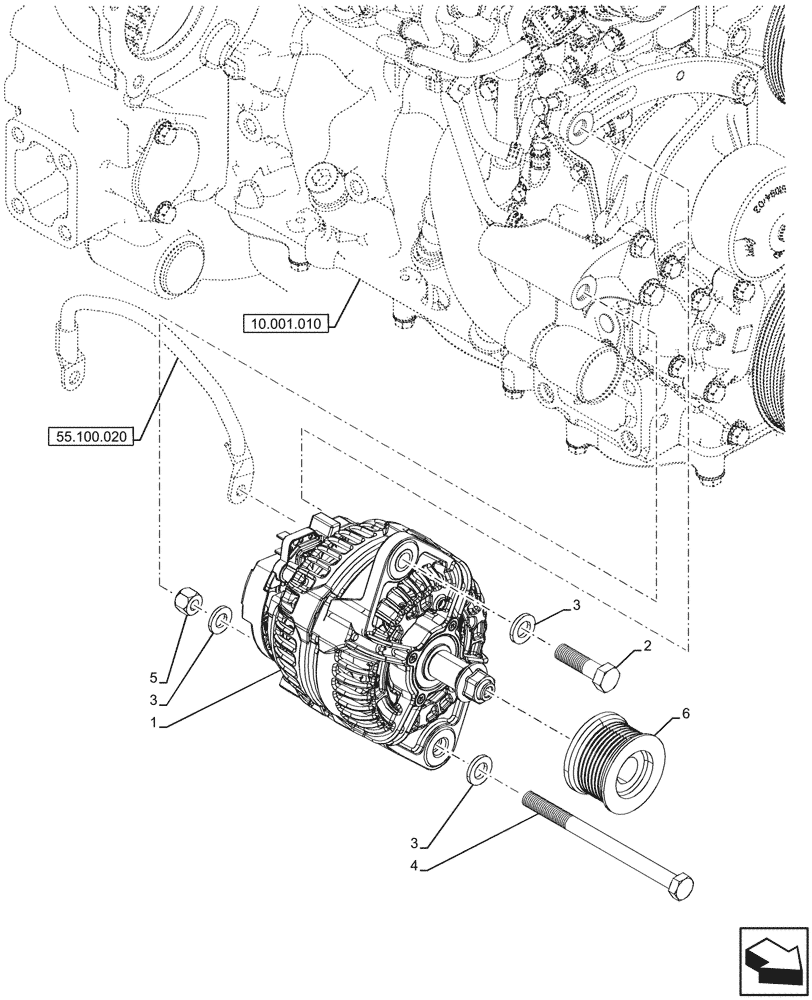 Схема запчастей Case 590SN - (55.301.020) - ALTERNATOR, 160A (55) - ELECTRICAL SYSTEMS