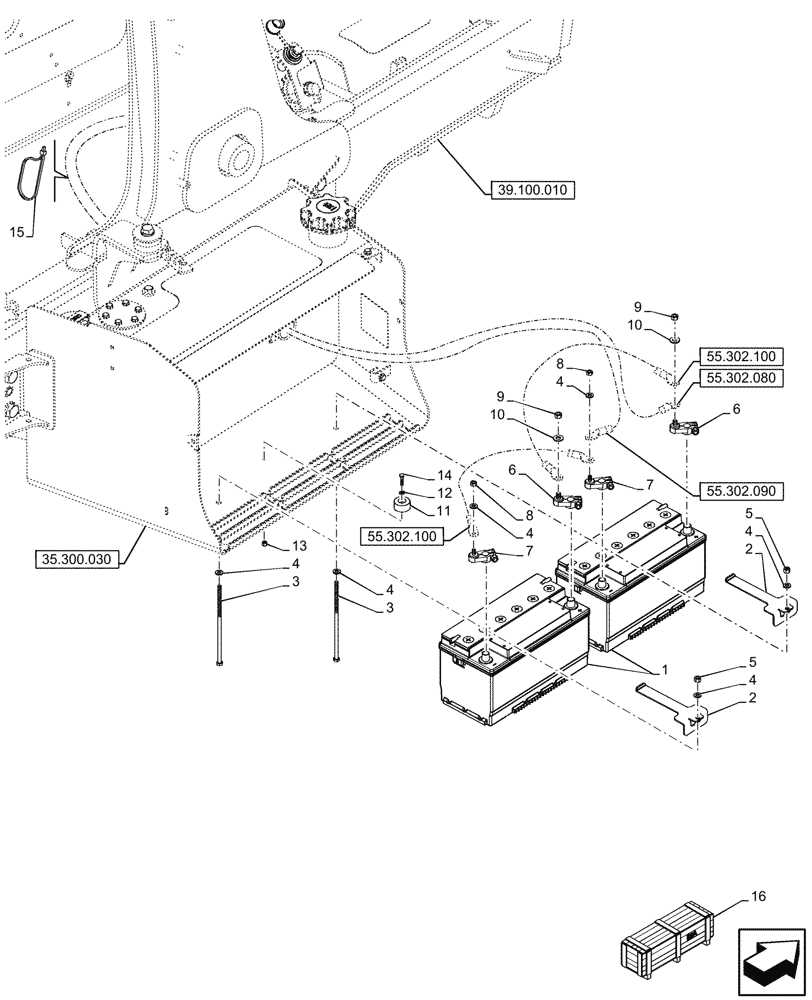 Схема запчастей Case 580N EP - (55.302.070) - VAR - 423093 - DUAL BATTERY (55) - ELECTRICAL SYSTEMS