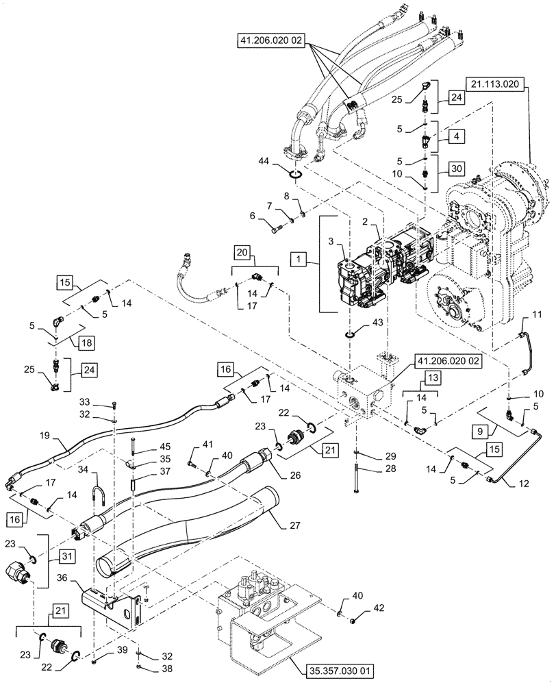 Схема запчастей Case 721G - (41.206.020[01]) - PRIORITY PUMP INSTALLATION (41) - STEERING