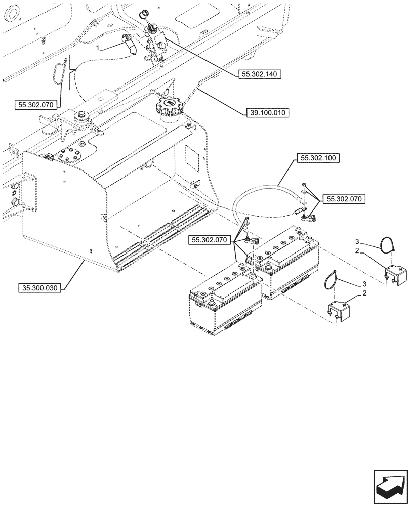 Схема запчастей Case 580N EP - (55.302.080) - VAR - 423093 - DUAL BATTERY, POSITIVE, CABLE (55) - ELECTRICAL SYSTEMS