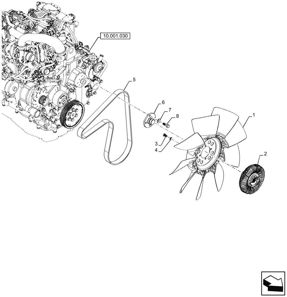 Схема запчастей Case 590SN - (10.414.010) - ENGINE, FAN VISCOUS (10) - ENGINE