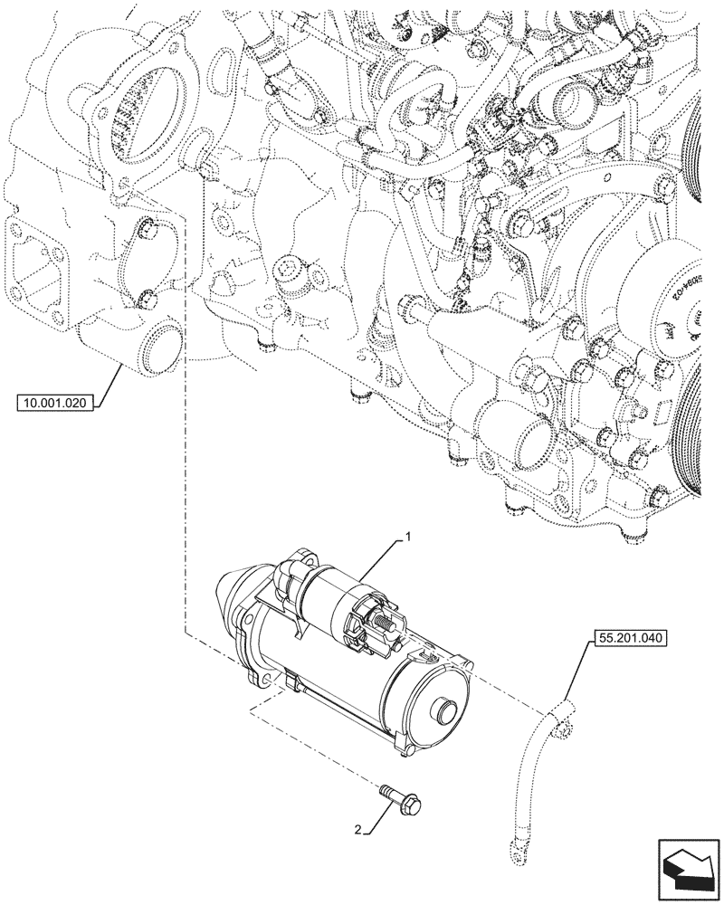 Схема запчастей Case 590SN - (55.201.030) - STARTER MOTOR, 12V 3KW (55) - ELECTRICAL SYSTEMS