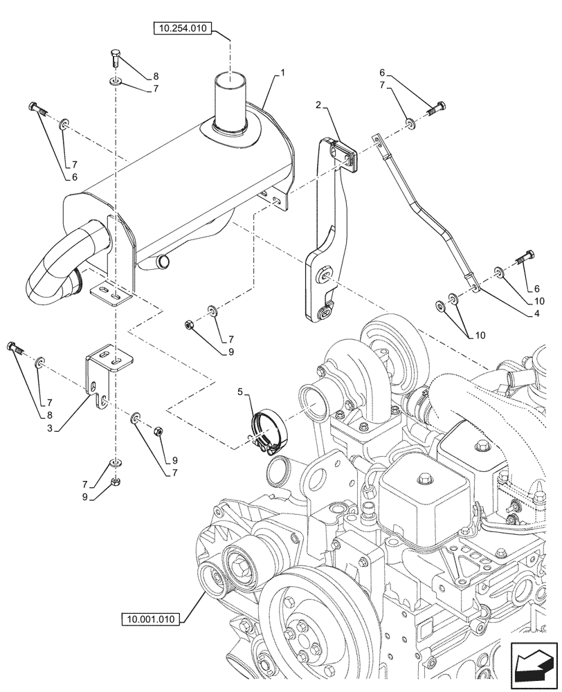 Схема запчастей Case 580N - (10.254.020) - ENGINE, MUFFLER, MECHANICAL (10) - ENGINE