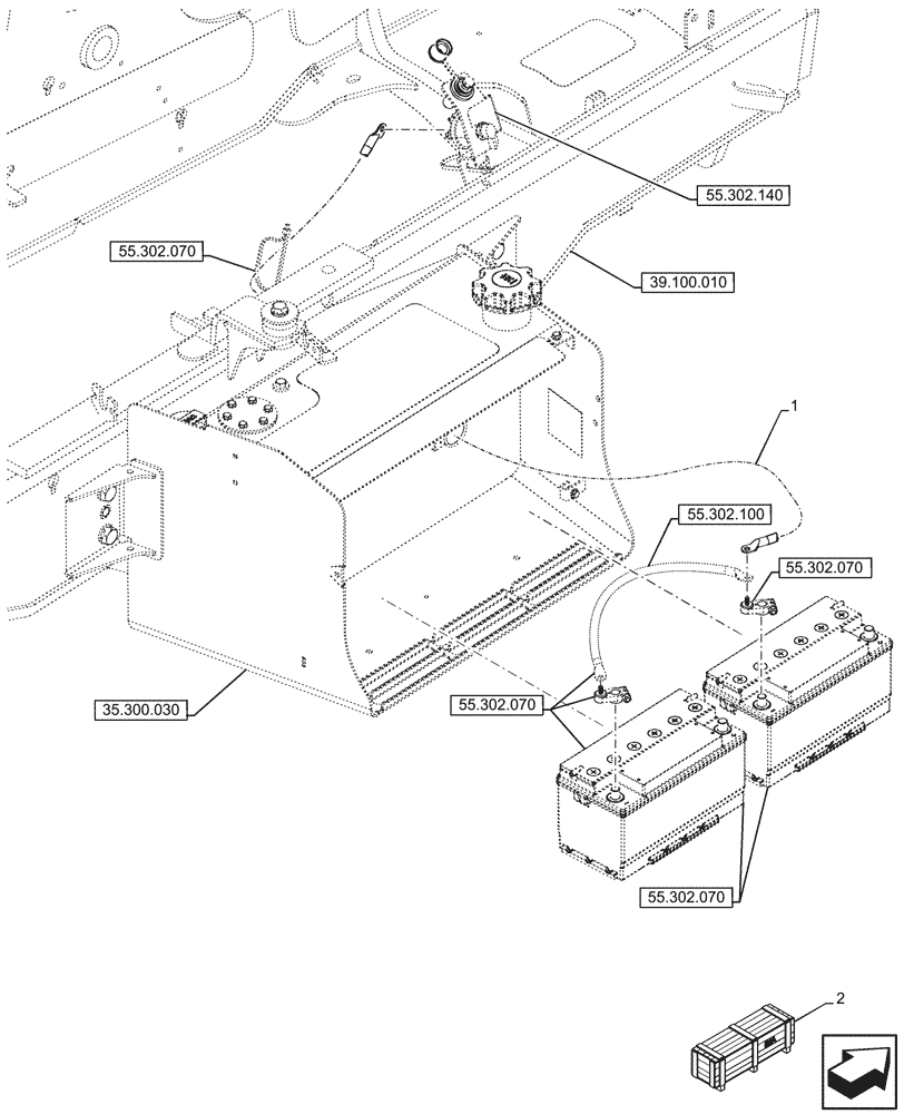 Схема запчастей Case 580N EP - (55.302.090) - VAR - 423093 - DUAL BATTERY, NEGATIVE, CABLE (55) - ELECTRICAL SYSTEMS