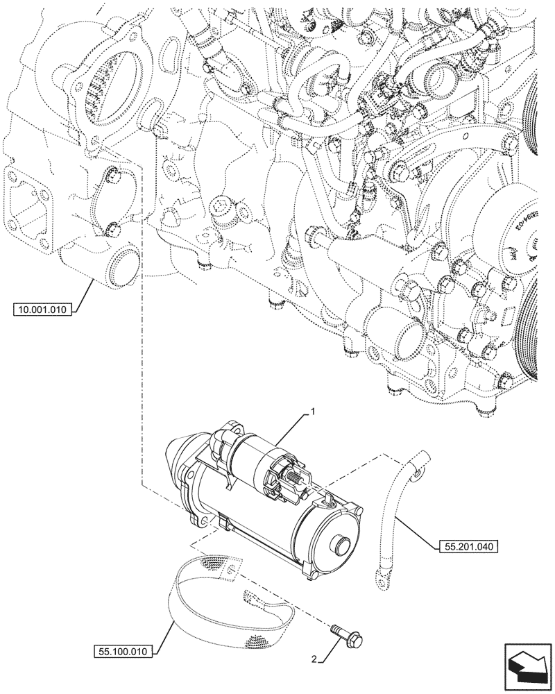 Схема запчастей Case 580N EP - (55.201.010) - STARTER MOTOR, 12V 3KW (55) - ELECTRICAL SYSTEMS