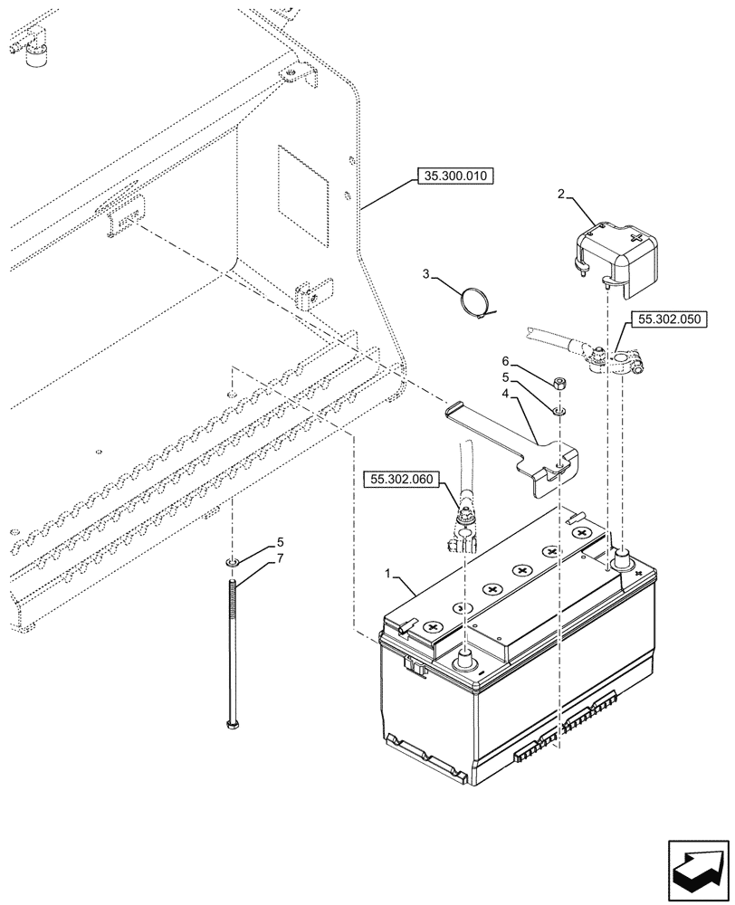 Схема запчастей Case 590SN - (55.302.040) - BATTERY (55) - ELECTRICAL SYSTEMS