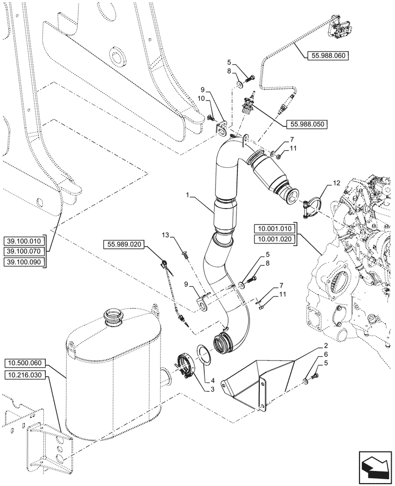 Схема запчастей Case 590SN - (10.254.020) - EXHAUST SYSTEM, EXHAUST PIPE (10) - ENGINE