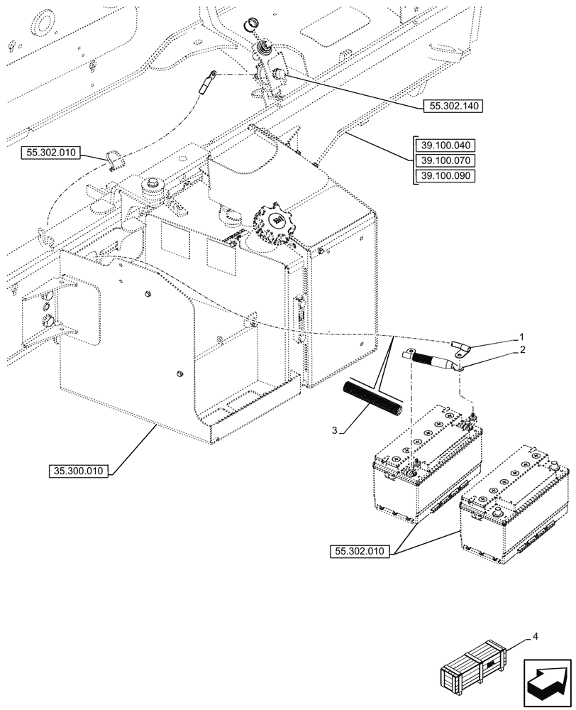 Схема запчастей Case 580SN - (55.302.030) - VAR - 423093 - DUAL BATTERY, NEGATIVE, CABLE (55) - ELECTRICAL SYSTEMS